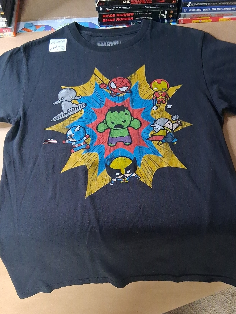 Marvel Black Kids Short Sleeve Tee with Colorful Chibi Superheroes